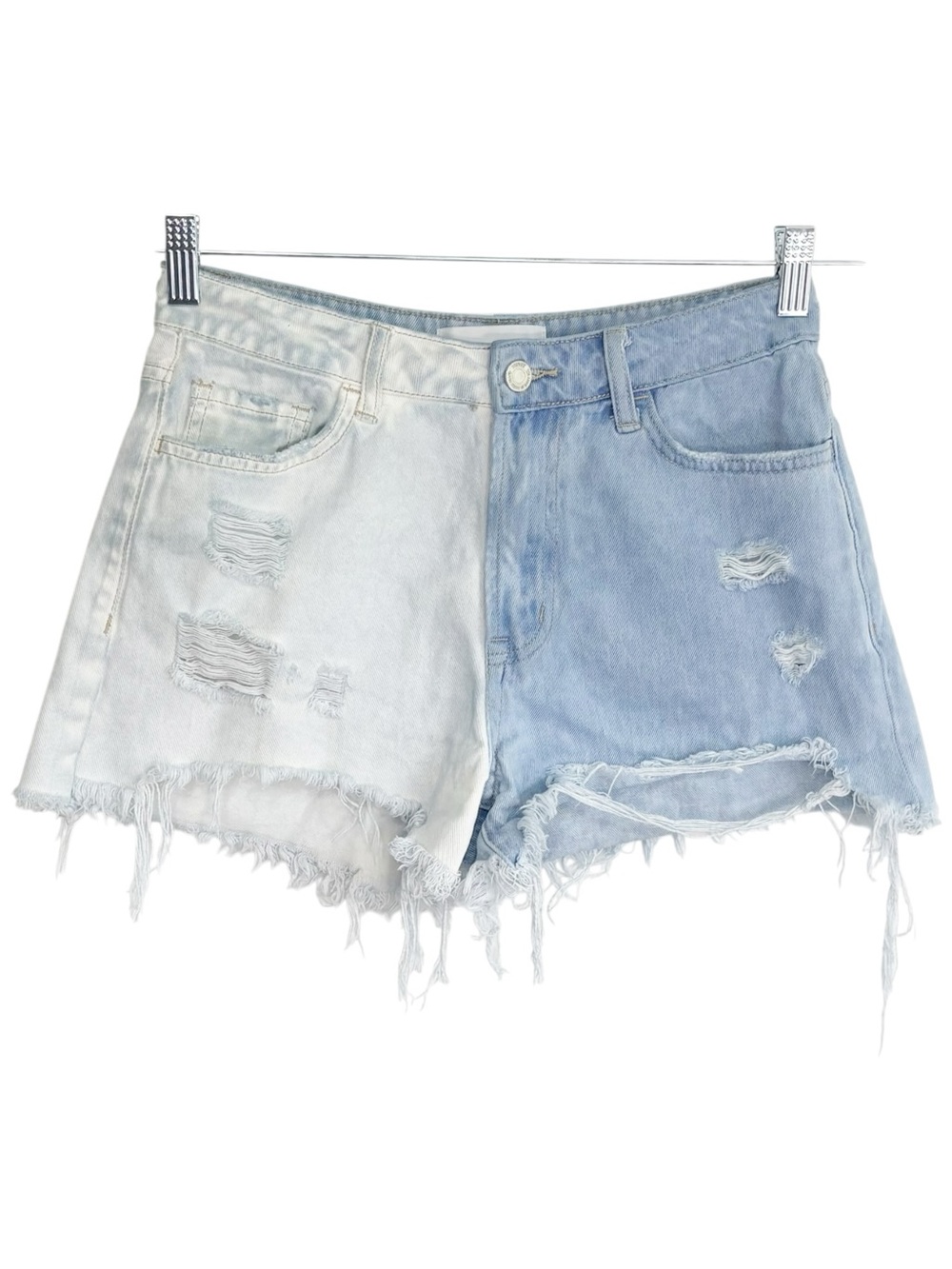 VERVET Two Tone Colorblock Distressed Denim Cutoff Shorts Raw Hem Small